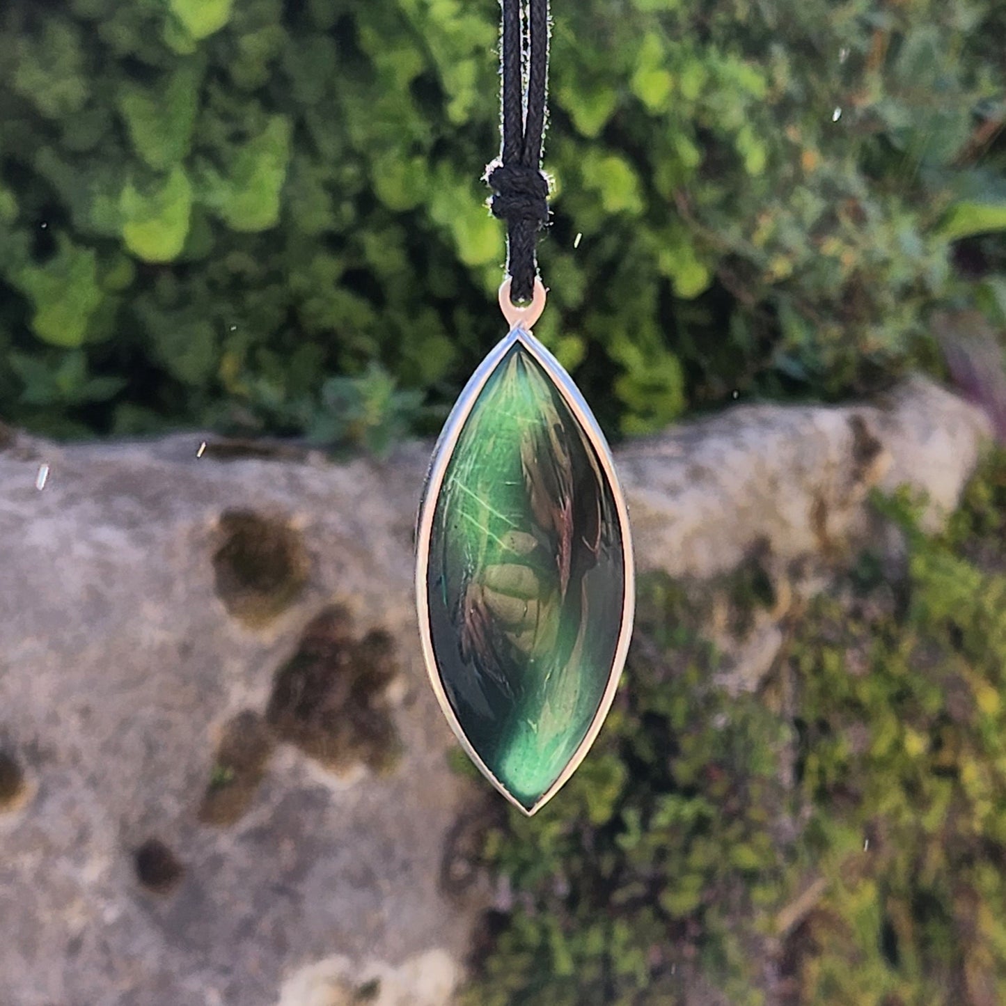 Collier Rivière en Argent Massif et Jade. Pièce unique