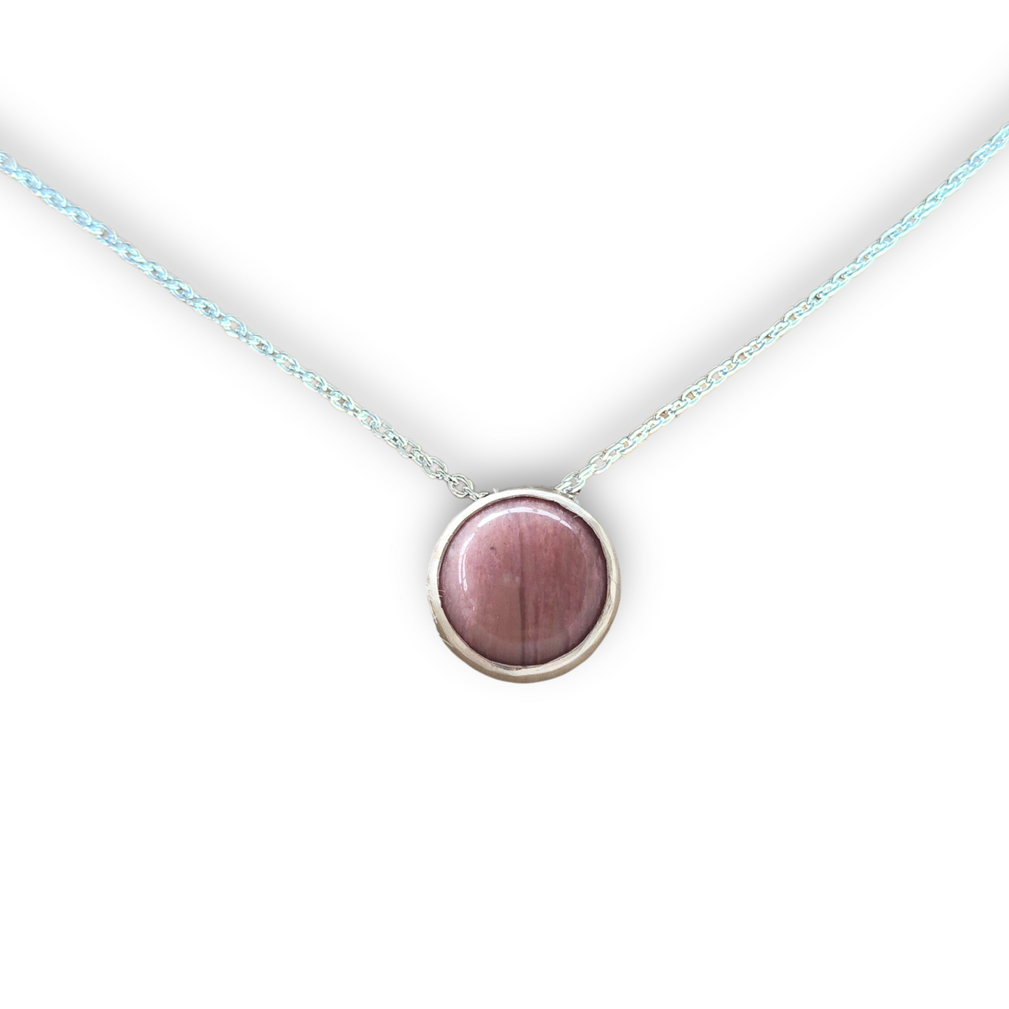Collier Lili Argent serti d'une Rhodonite
