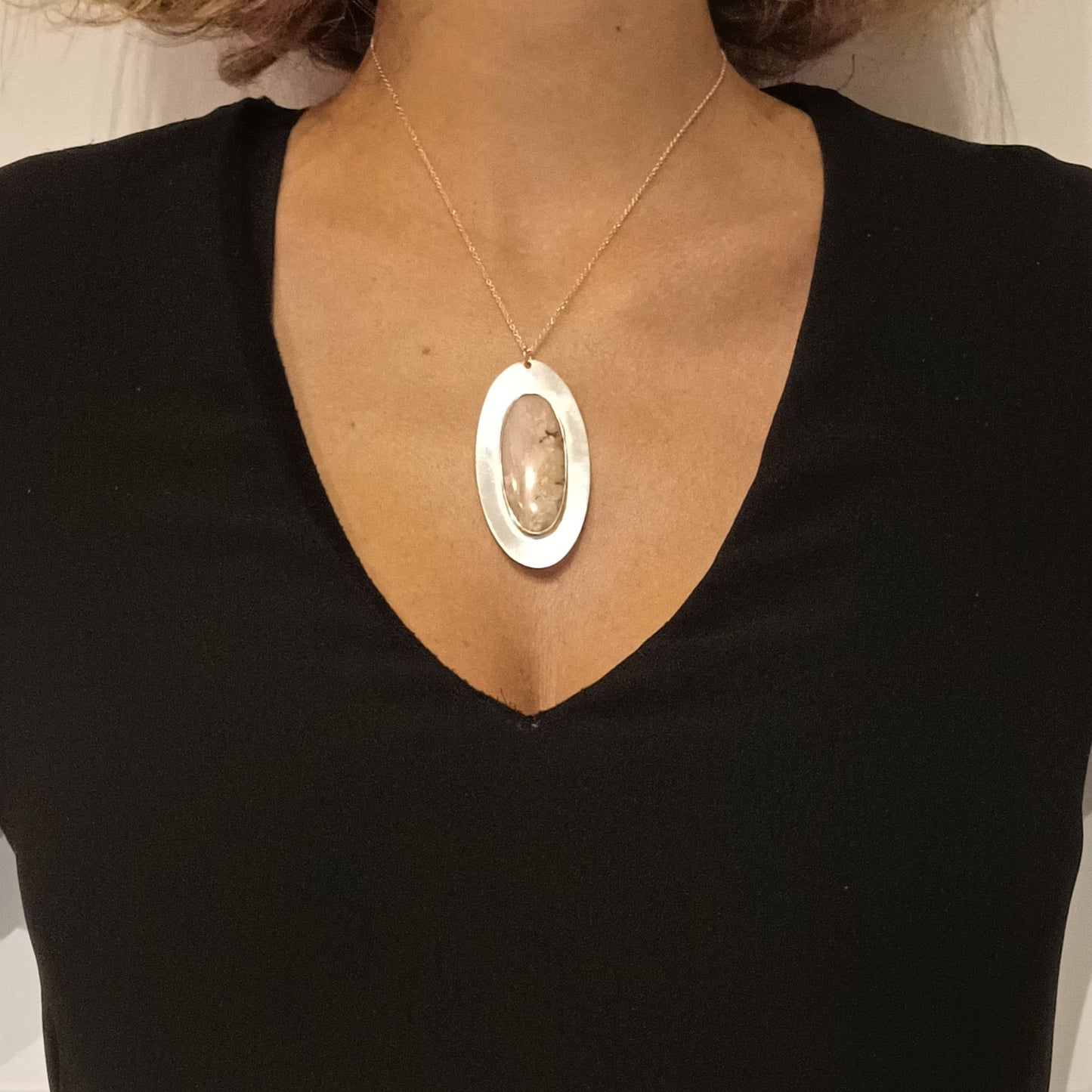 Collier solaire en Argent Massif et Opale des Andes. Pièce unique