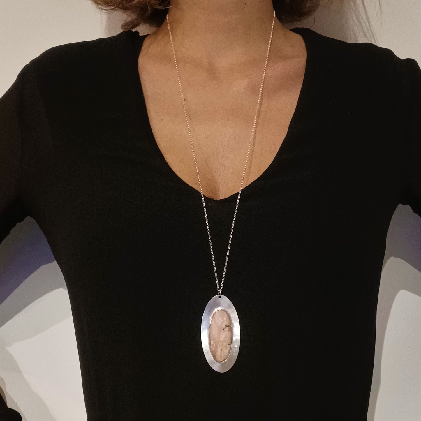 Collier solaire en Argent Massif et Opale des Andes. Pièce unique