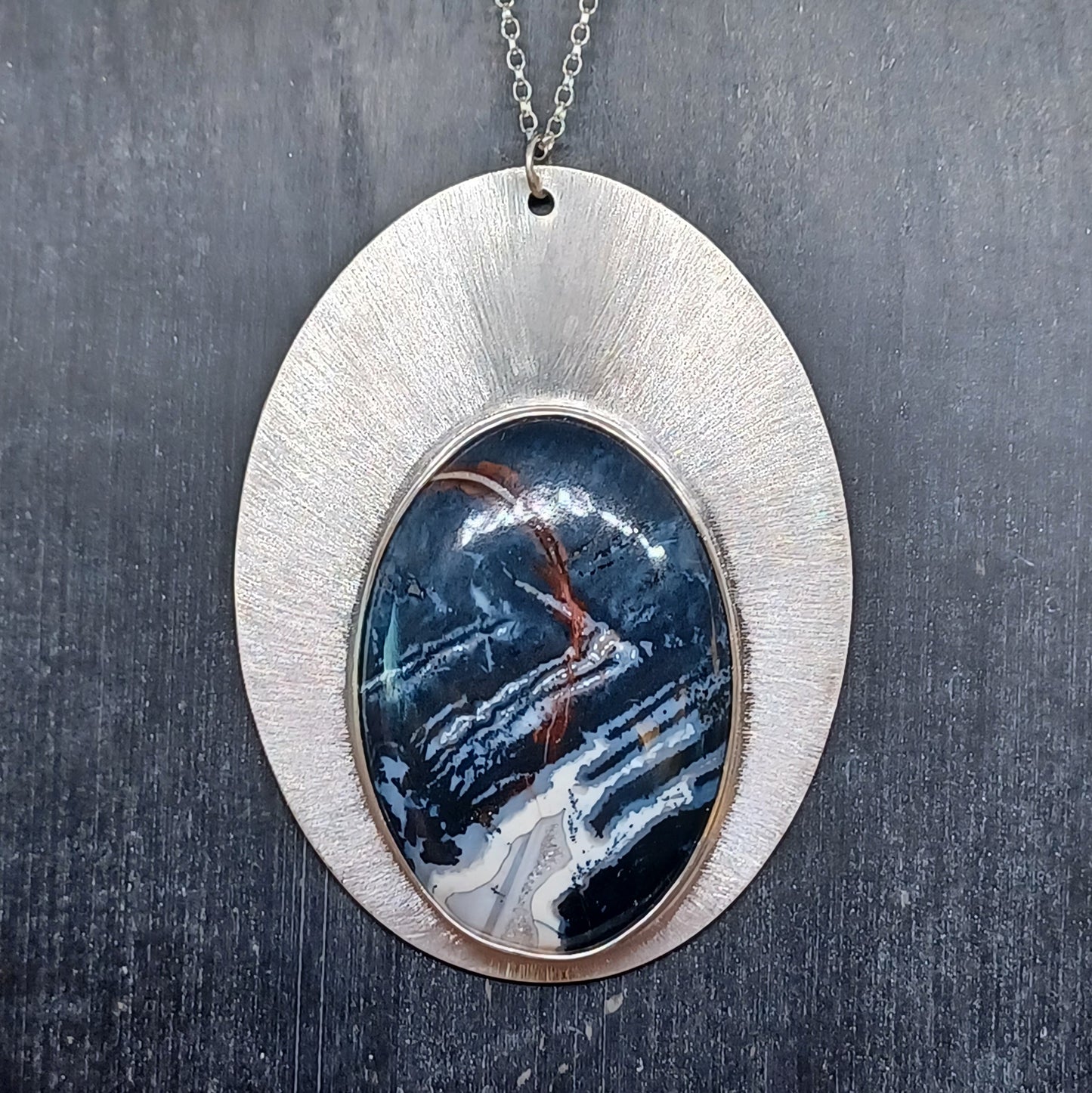 Collier sautoir solaire en Argent Massif et Agate. Pièce unique