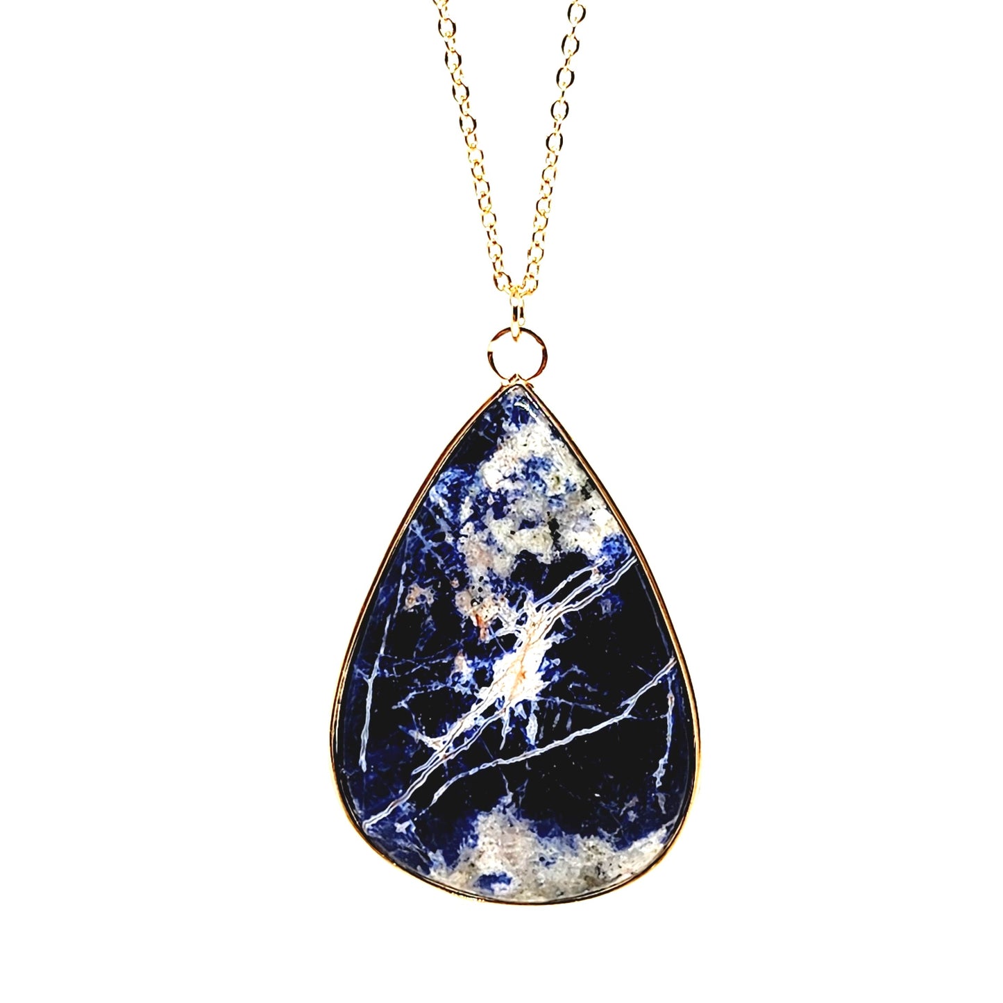 Collier en plaqué or et Sodalite . Pièce unique