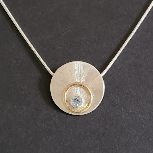 Collier solaire en Argent, Or 18K et Topaze