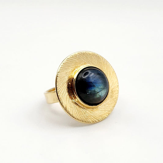 Bague Patricia réglable en plaqué or sertie d'une Labradorite