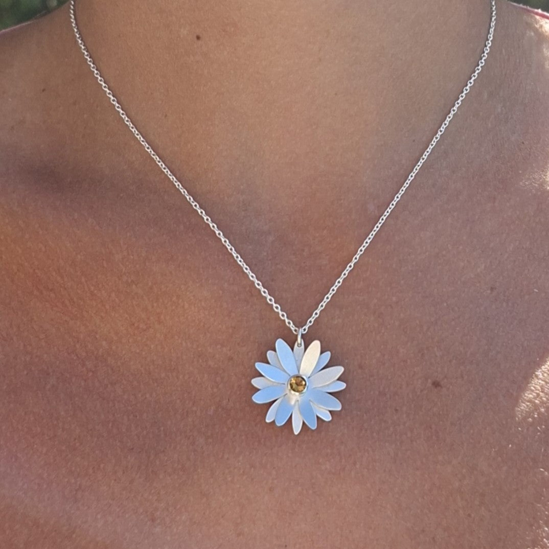 Collier Marguerite en Argent Massif et Citrine
