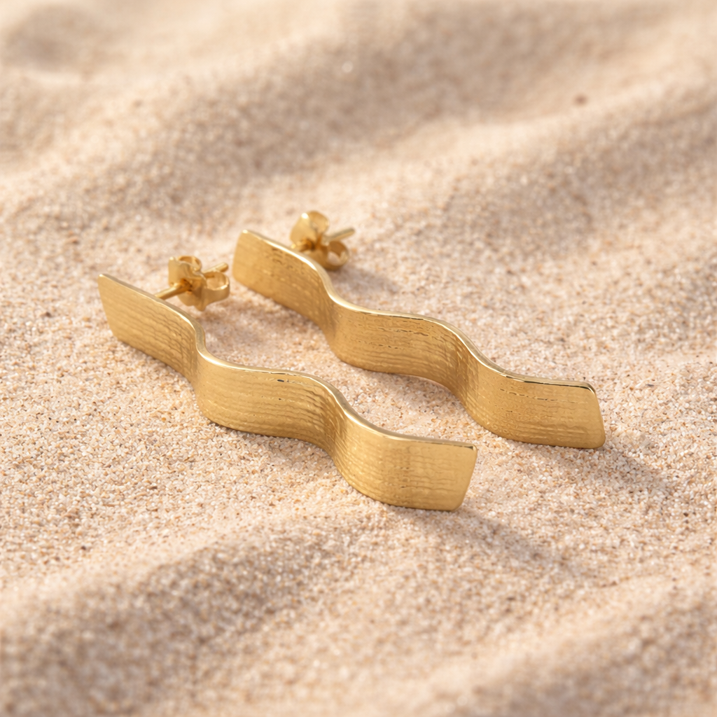 Boucles d'oreilles Vagues en Plaqué Or, motif dentelle