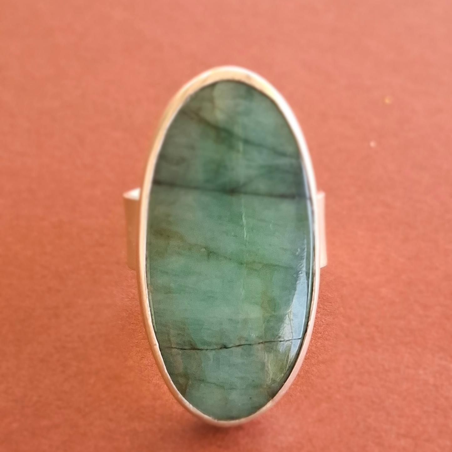 Bague large réglable en Argent Massif avec Emeraude naturelle