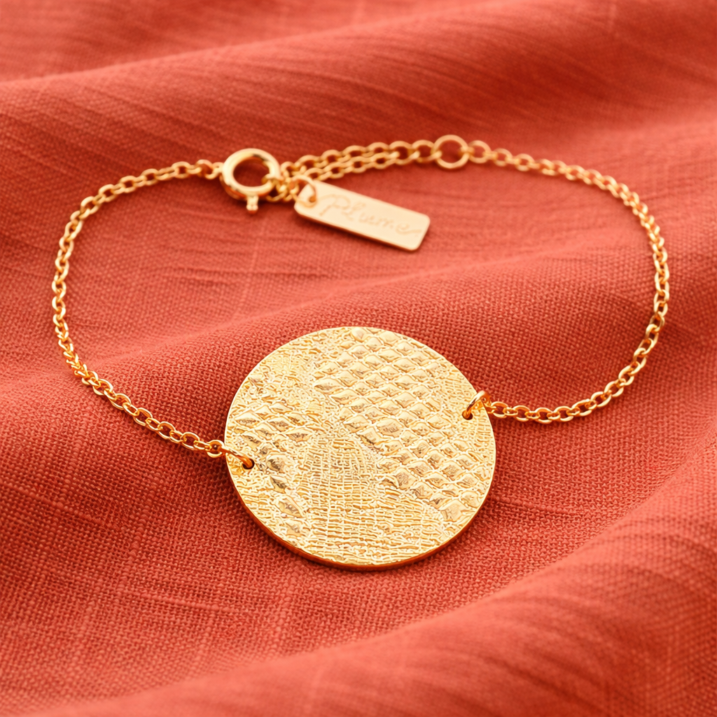 Bracelet Pastille en Plaqué Or, motif dentelle de Calais
