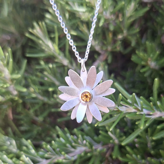 Collier Marguerite en Argent Massif et Citrine