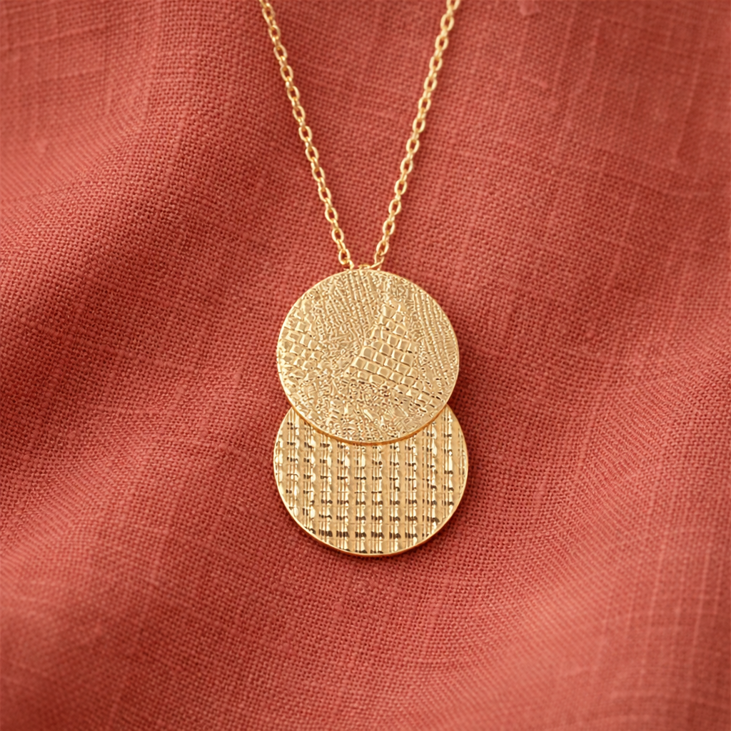 Collier en Plaqué Or avec pendentif, motifs dentelle