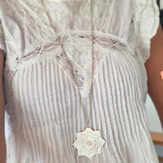 Collier Sautoir Etoile en Or 18K et Argent 925