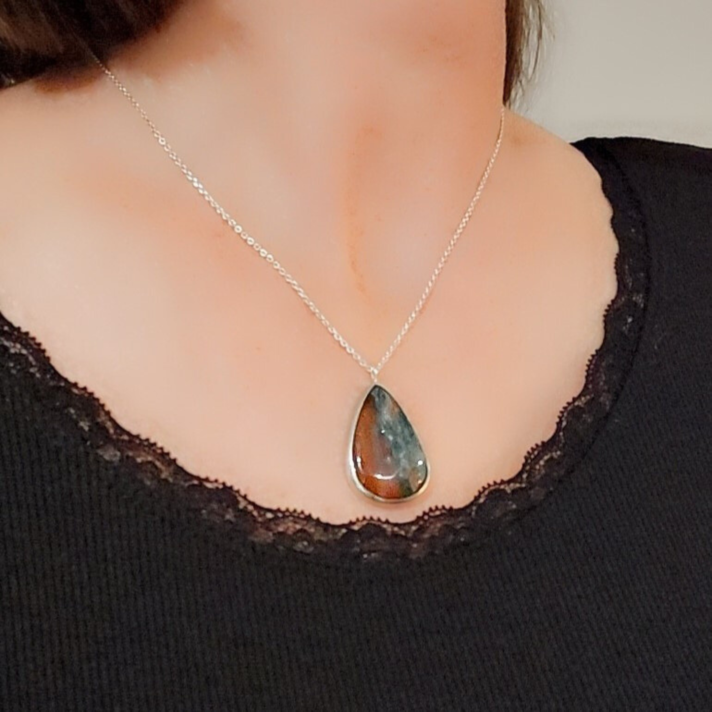 Collier en Argent Massif et Héliotrope. Pièce unique