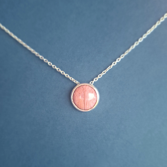 Collier Lili Argent serti d'une Rhodonite