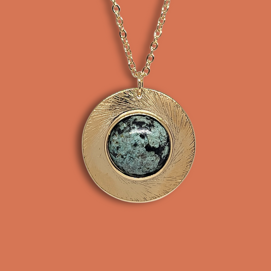 Collier Patricia plaqué or serti d'un Jaspe Africain