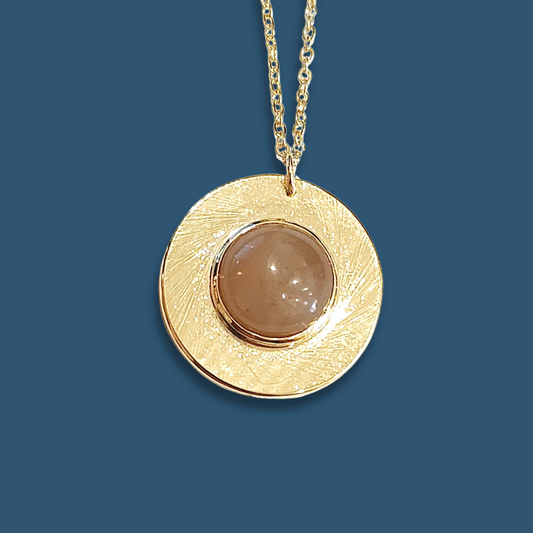 Collier Patricia plaqué or serti d'une pierre de lune orange
