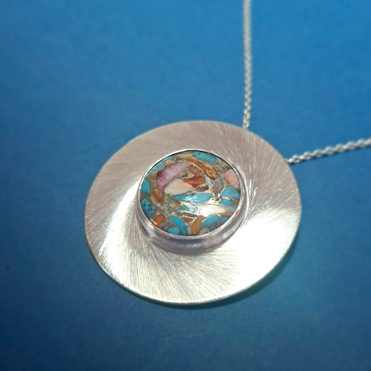 Collier en Argent Massif et Huitre Epineuse turquoise