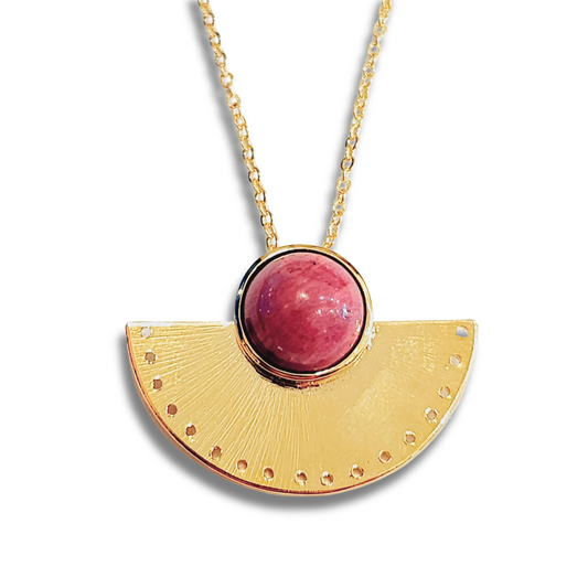 Collier Penelope plaqué or serti d'une rhodochrosite