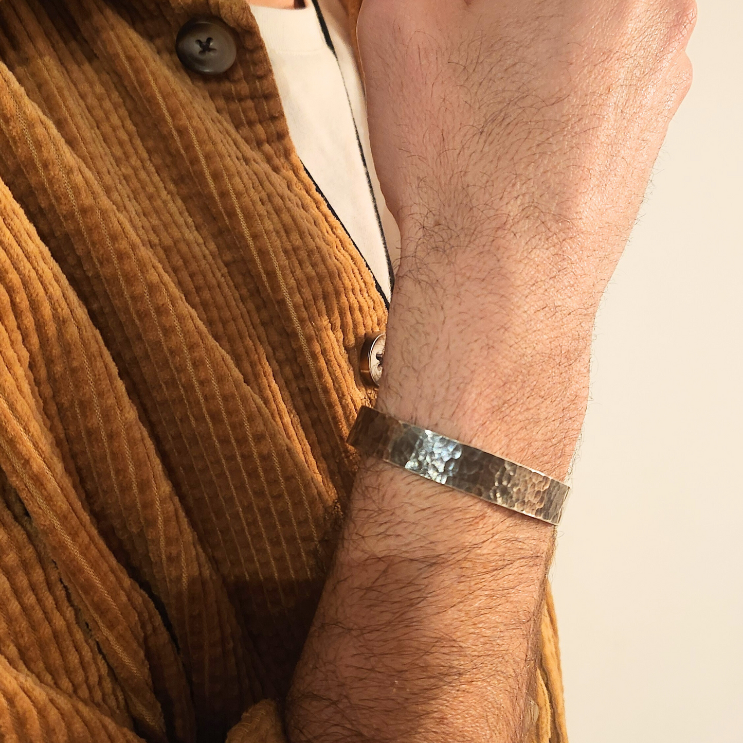 Bracelet Homme en Argent Massif vieilli, martelé