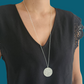 Collier sautoir en Argent Massif avec médaillon, motif dentelle