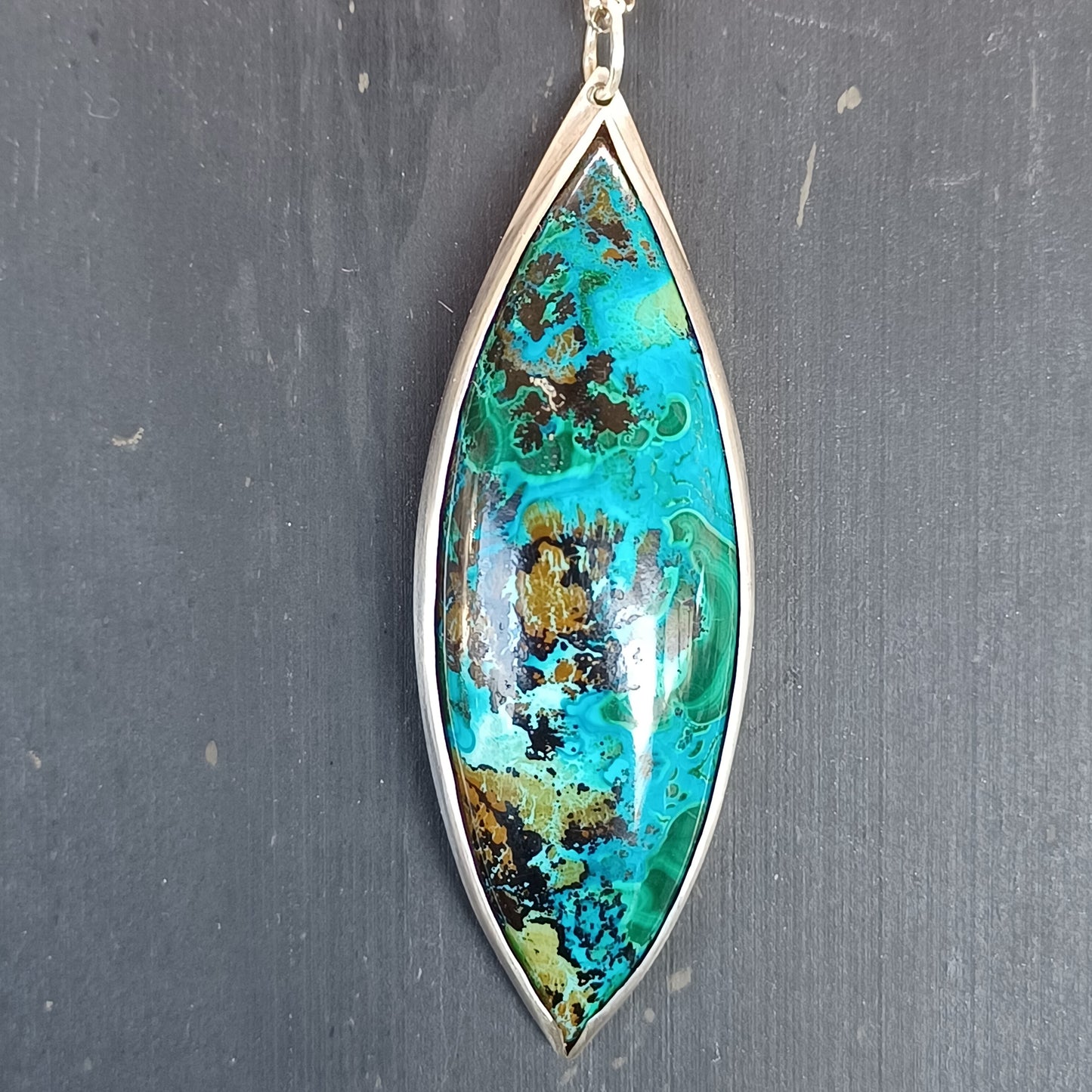 Collier en Argent Massif et Chrysocolle Marquise. Pièce unique
